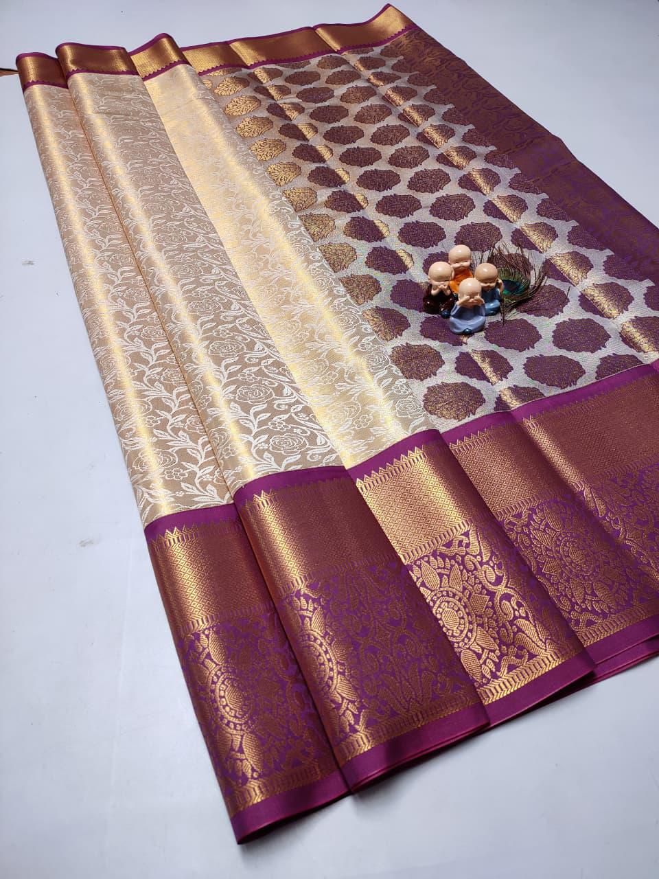 Banarasi Silk Saree — Ivory & beautiful maroon